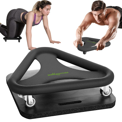 BODY RHYTHM Abdominal & Core Coaster Entrenador de fuerza con rueda abdominal para ejercicios y máquina de rodillos con alfombrilla para rodillas para gimnasio en casa y fitness. (Negro)