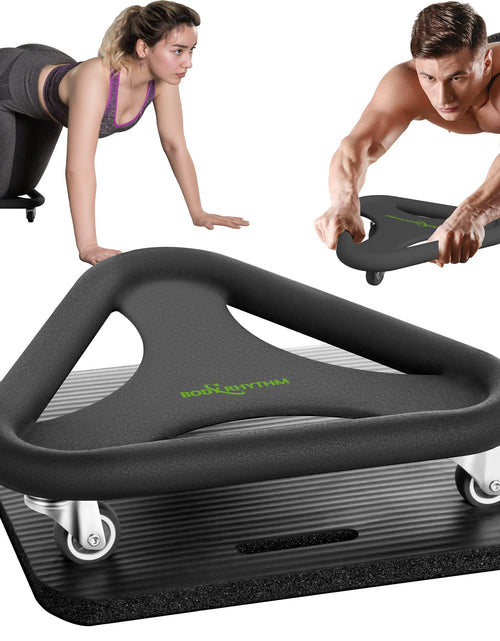 Load image into Gallery viewer, BODY RHYTHM Abdominal &amp; Core Coaster Strength Workout Trainer Ab Wheel Roller Exercise Machine with Knee Mat for Home Gym Workout Fitness. (Black)
