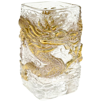 OLizee® 3D Dragon Embossed Glass Cup Craved Dragon Pattern in Extremely Good Fortune Traditional Tea Ceremony Set Mug Coffee Beer Whisky Wine for Home Bar Club Gifts for People Gold Dragon