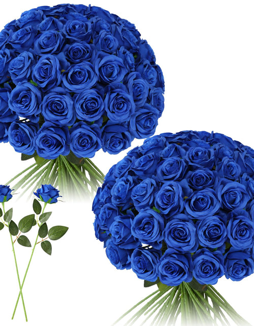 Charger l'image dans la visionneuse de galerie, Fleurs artificielles Tifuly roses bleues en vrac - 50 roses en soie réalistes à longue tige pour centres de table de mariage, vases, fêtes, décoration de maison ou de cuisine

