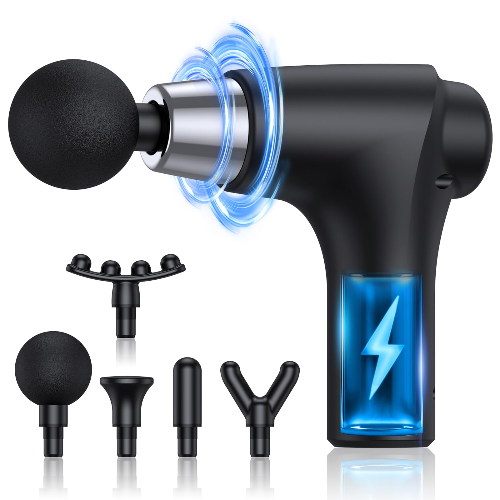 SORUDEL Massage Gun Deep Tissue Massage Gun for Back Pain Relief with 5 Heads 6speed Black