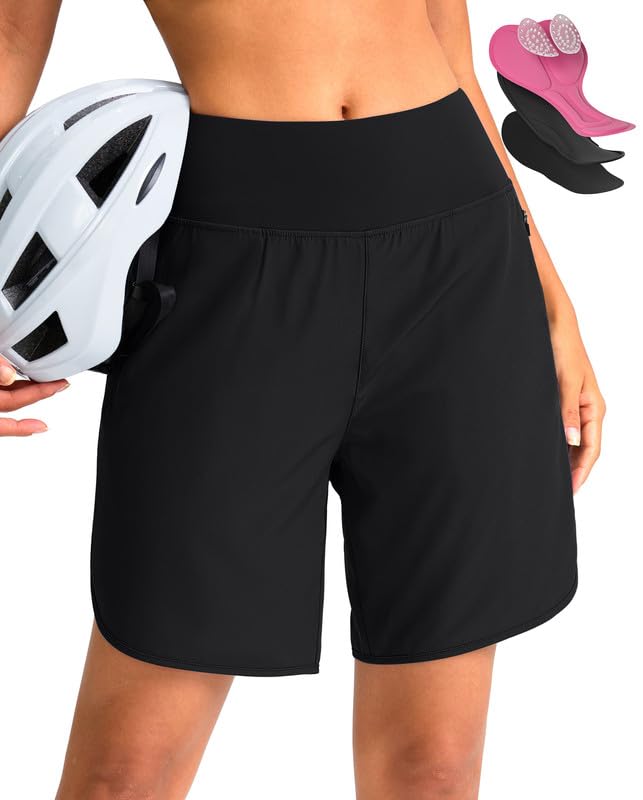 Womens Mountain Bike Shorts 4D Padded Cycling Shorts with Zipper Pockets High Waist Biking Riding Bicycle Shorts(BlackS)