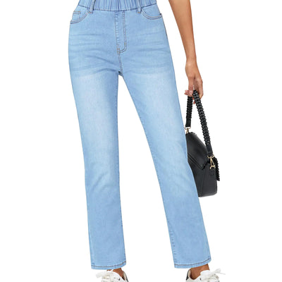 GRAPENT Jeans for Women Pull On Pants for Women Denim Jeans for Women Woman Pants Loose Fit Jeans Ankle Length Spring Summer Fall Winter Jeans for Women Color Gentle Sea Blue Small Size 4 Size 6