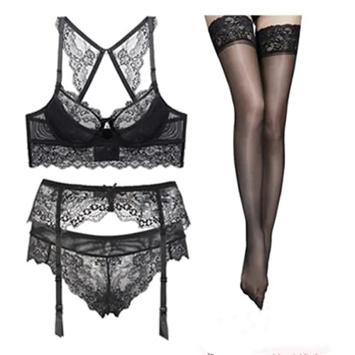 Load image into Gallery viewer, Lace Lingerie Set with Stockings for Nightclubs
