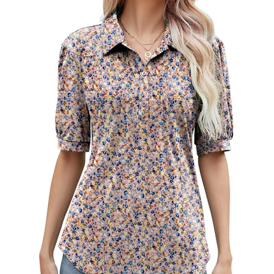 Womens Plus Size Tee Shirts Short Sleeve Button Down Blouses Tops Loose Casual Tunic Summer Work Polo Shirts Floral Pink XX-Large
