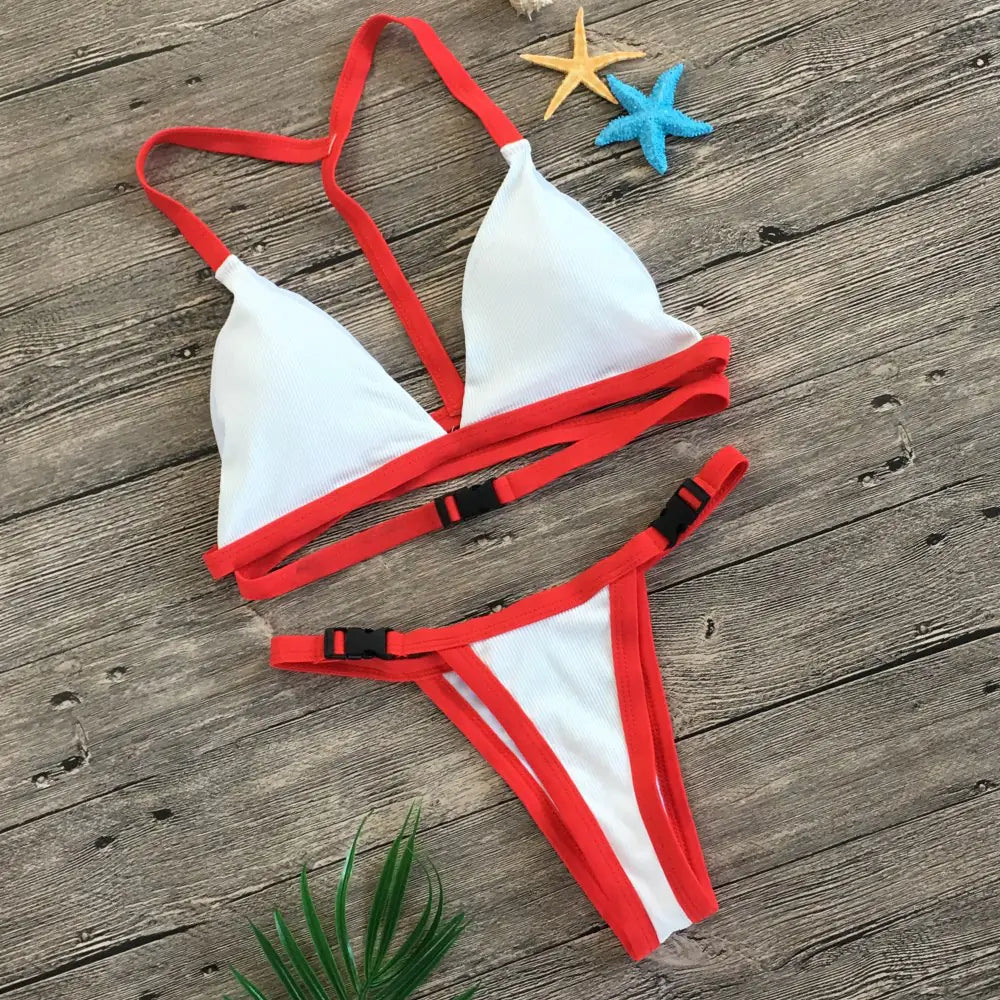 Solid Color Bikini Set with Buckle Swimwear