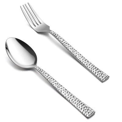 Ensemble de couverts en argent martelé (20 cm) HaWare, 24 pièces en acier inoxydable, pour la maison/cuisine/restaurant, comprend 12 fourchettes de table et 12 cuillères de table, lavable au lave-vaisselle