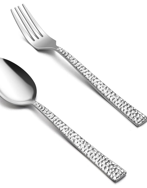 Charger l'image dans la visionneuse de galerie, Ensemble de couverts en argent martelé (20 cm) HaWare, 24 pièces en acier inoxydable, pour la maison/cuisine/restaurant, comprend 12 fourchettes de table et 12 cuillères de table, lavable au lave-vaisselle
