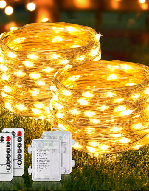 Cargar imagen en el visor de la galería, Guirnaldas de luces de hadas de 10 metros y 100 leds a pilas con mando a distancia HALHSAP, guirnaldas de luces a pilas resistentes al agua, para dormitorio, fiesta, boda, decoración interior y exterior de Navidad, 2 unidades
