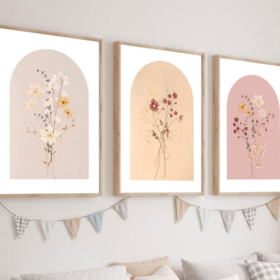 3Pcs Watercolor Wildflower Wall Art Pictures Neutral Botanical Floral Wall Decor Vintage Boho Flowers Bouquet Painting Minimalist Canvas Posters Prints for Living Room Bedroom 16x24in Unframed