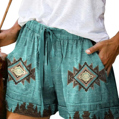 Aztec Shorts for Women Casual Elastic Waist Western Ethnic Print Shorts Drawstring Beach Shorts with Pockets (color1XXL)