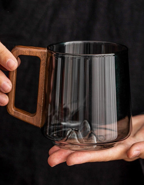 Load image into Gallery viewer, Guanshan Glass Single-layer Side Wooden Handle Drinking Cups Household Large-capacity Milk Tea Juice Single-layer Cup Kitchen Gadgets
