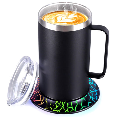 Smart Coffee Cup Warmer & Mug SetElectric Heated Coffee Mug with 10Hrs Auto Shut OffSelf Heating Coffee Mug for Desk (17oz-Black)
