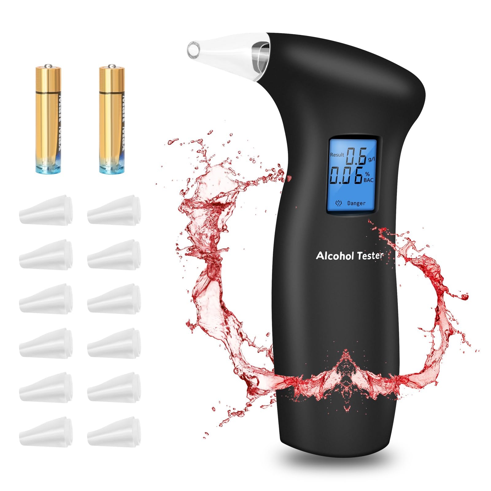 Breathalyzer Professional Portable Breathalyzer to Test Alcohol Personal Grade Accuracy Breath Alcohol Tester with 12 Replaceable Mouthpieces and LCD Display for Home or Party Use