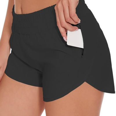 AugIris Womens Running Shorts Quick Dry Athletic Gym Workout Sports Shorts Lightweight Biker Tennis Summer Exercise Shorts with Zipper Pockets Black L