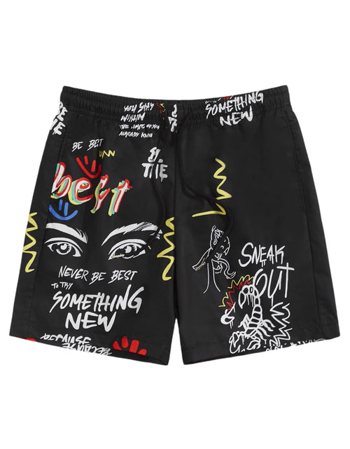Load image into Gallery viewer, WDIRARA Mens Graphic Print Colorblock Drawstring Waist Active Pocket Shorts Black XXL
