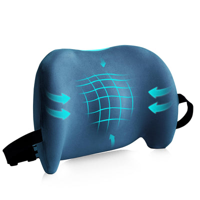Coussin de soutien lombaire pour chaise de bureau Oreiller lombaire de voiture Coussin dorsal en mousse à mémoire de forme pour le soulagement des douleurs lombaires avec sangles réglables Coussin dorsal ergonomique pour chaise de jeu Voiture Lit (BLEU)