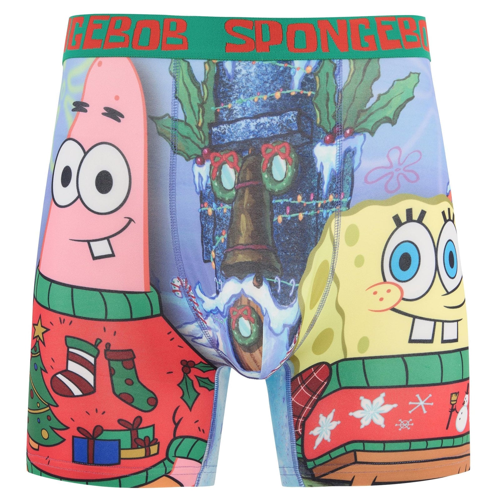 COCO BRANDS Spongebob Mens Boxer Briefs - No Fly Anti-Chafing Stitching Comfort Shaped/Cotton Lined Crotch Multi/Ugly Xmas Sweaters Medium