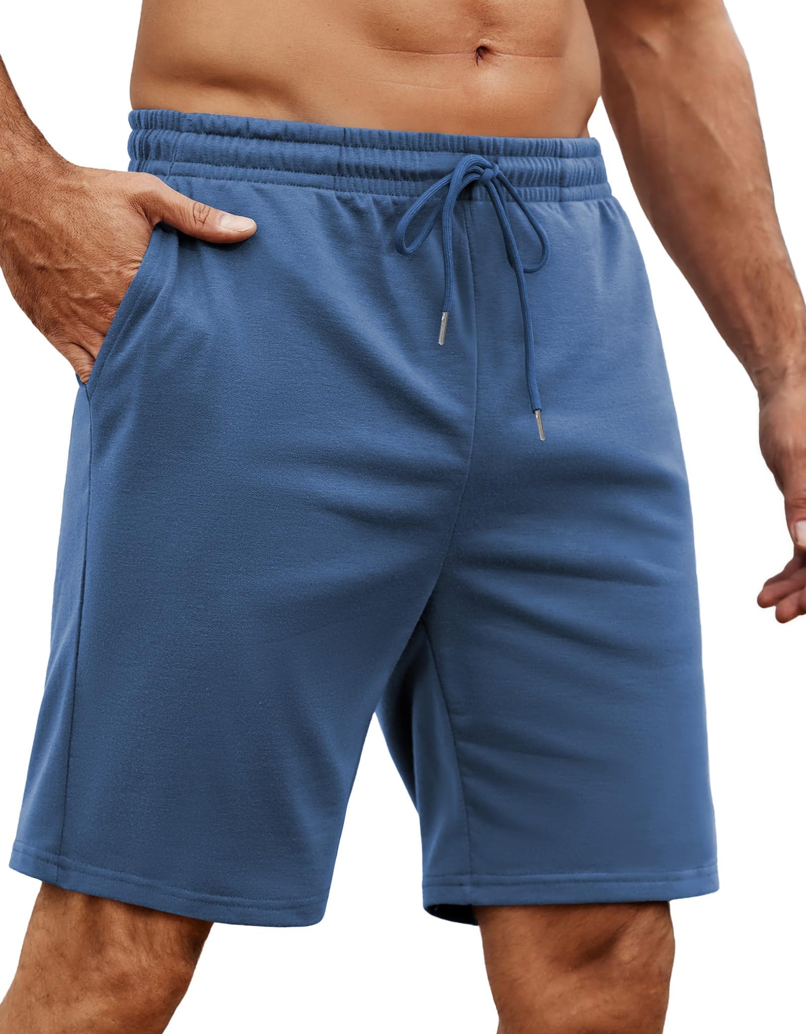 COOFANDY Mens Athletic Running Shorts with Pockets 7" Gym Workout Shorts Lightweight Sweat Basketball Shorts for Men Blue Medium