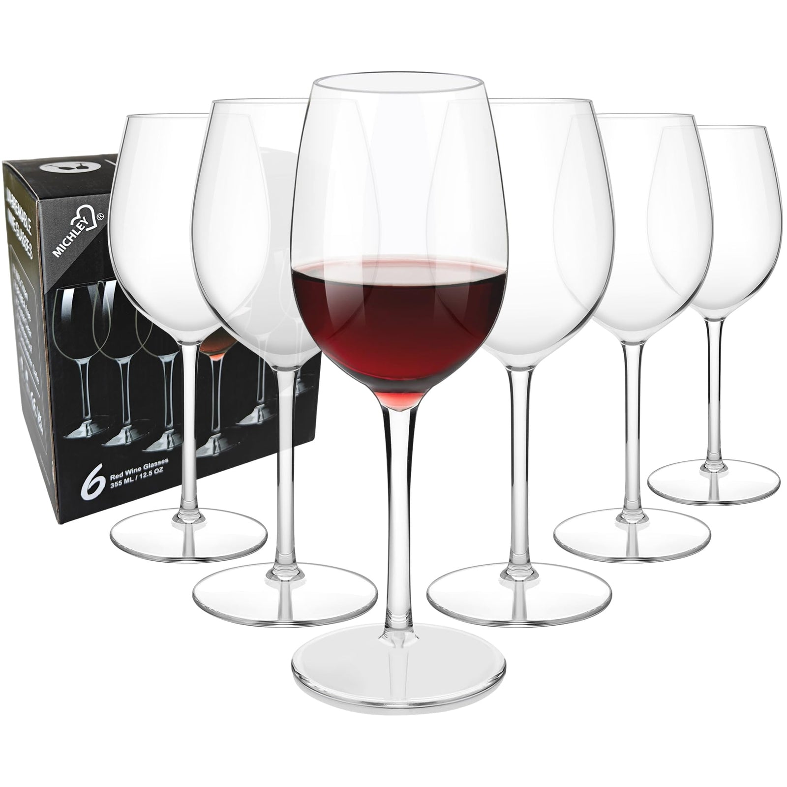 MICHLEY Floating Wine Glasses for Pool Unbreakable Tritan Plastic Red Wine Glasses with Stem Poolside Floating Cups 12.5 OZ Dishwasher Safe Set of 6