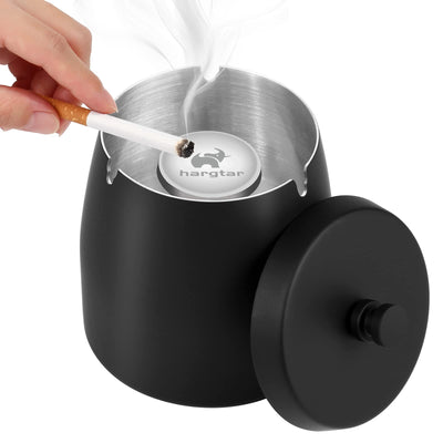 Cenicero de exterior con tapa Ceniceros para cigarrillos Ceniceros de exterior para cigarrillos Ceniceros de exterior para patio Ceniceros a prueba de viento de metal cubierto Cenicero negro extragrande