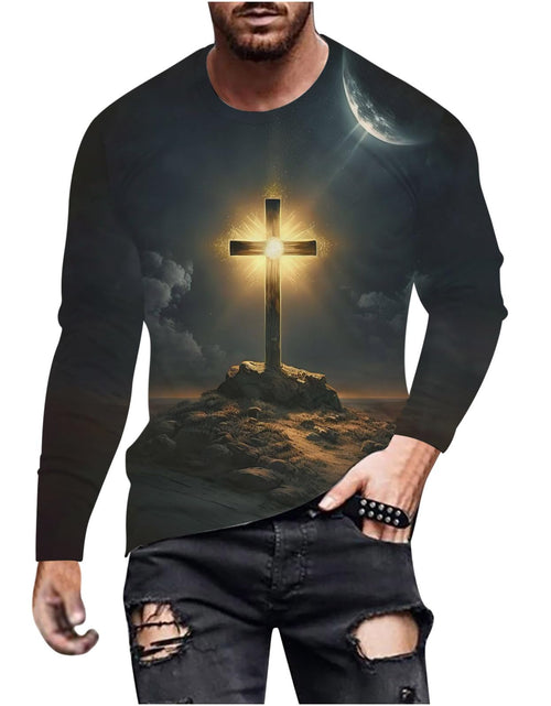 Load image into Gallery viewer, Mens 3D Street Faith Jesus Cross Print T-Shirt Soldier Long Sleeve Shirts Faith Christian Religious Bible Tee Tops
