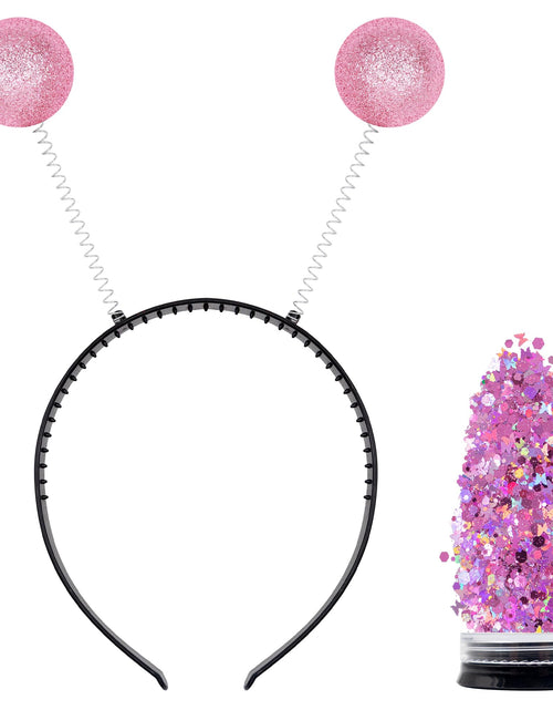 Cargar imagen en el visor de la galería, Diadema de Alien Funcredible con purpurina gruesa | Antena de alienígena marciano y purpurina holográfica | Accesorios de disfraz de alienígena de fiesta temática espacial para Halloween, cosplay, para mujeres, niñas, adultos, niños (rosa)
