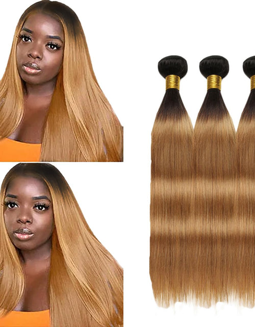 Load image into Gallery viewer, 1B27 Weave Hair Human Bundles Ombre Straight Wavy Bundles Human Hair 8A Brazilian Straight Hair 3 Bundles 18 20 22 Inch Unprocessed Virgin Hair Weave Extensions 100g/pc
