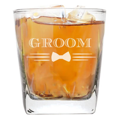 My Personal Memories Bow Tie 9 oz Whiskey Rocks Gift Glass for Groomsmen Best Man and more (Groom)