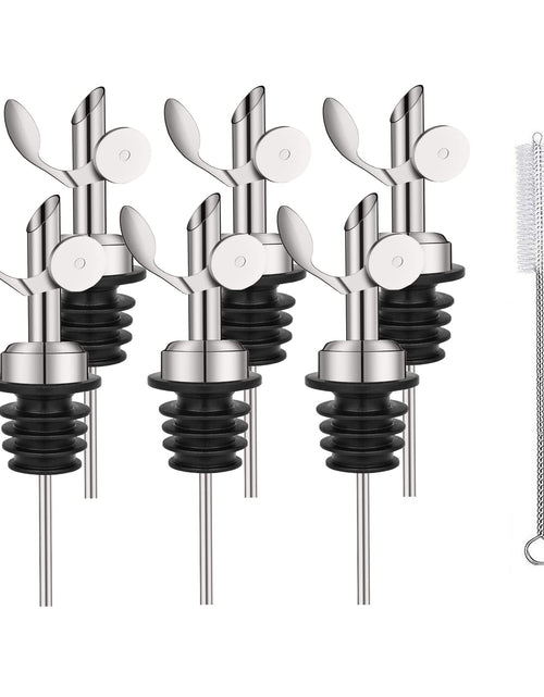 Load image into Gallery viewer, Weighted Stainless Steel Bottle Pourers Auto Flip Feature Self Closing Olive Oil Dispenser Spout with 1 Cleaning Brush Liquor Pour Spouts for Pours Liquid Olive Oil Wine Vinegar

