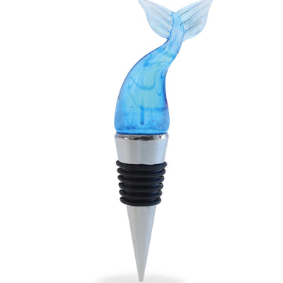 Cheers Mermaid Tail Glass Wine Stopper - Elegant Vacuum Seal Reusable Nautical Ocean Life Wine Bottle Stopper Airtight Leak Proof Bottle Topper Cork Plug Cute Home Decor & Bar Tool Accessory Gift