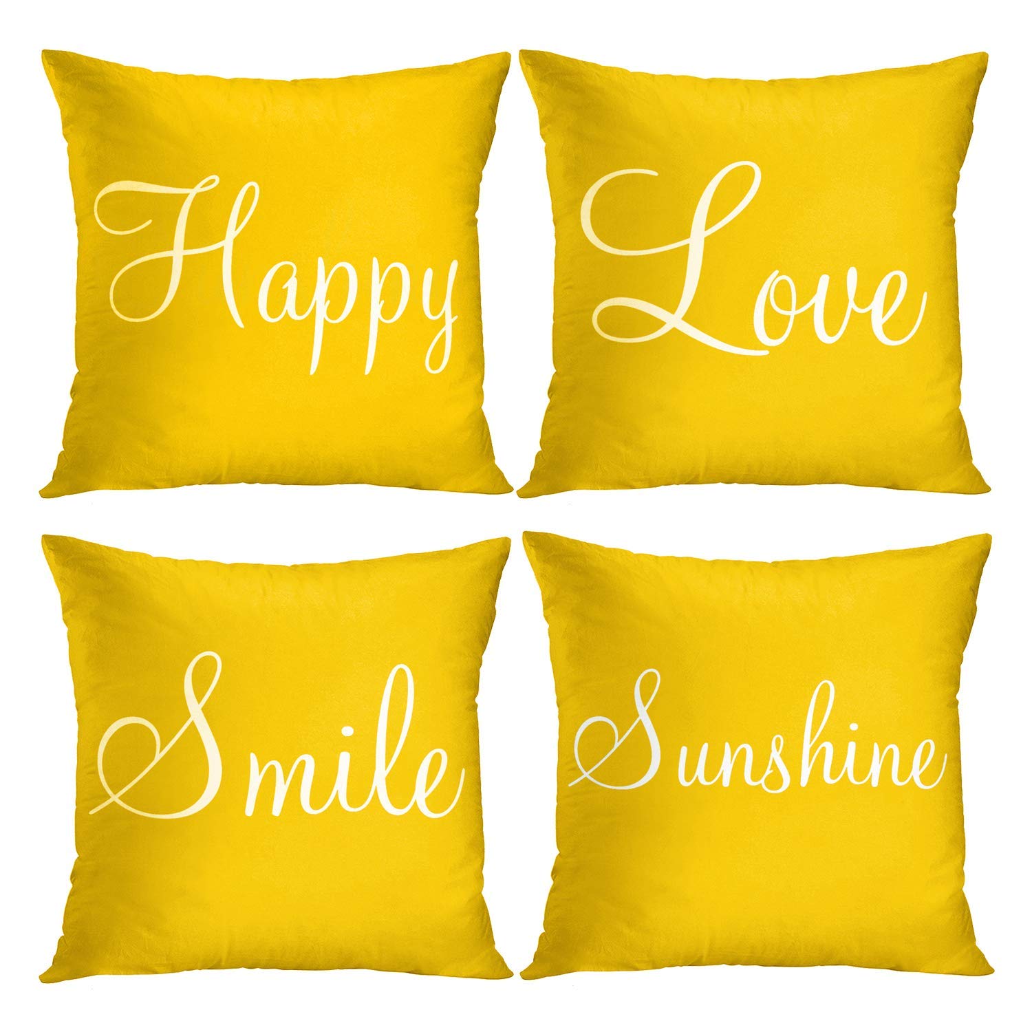 Britimes Lot de 4 housses de coussin jaunes en fausse fourrure, décoration d'intérieur, taies d'oreiller décoratives 45x45 cm, pour coussin d'extérieur, canapé, Cojines, taies d'oreiller, soleil, bonheur, amour, sourire