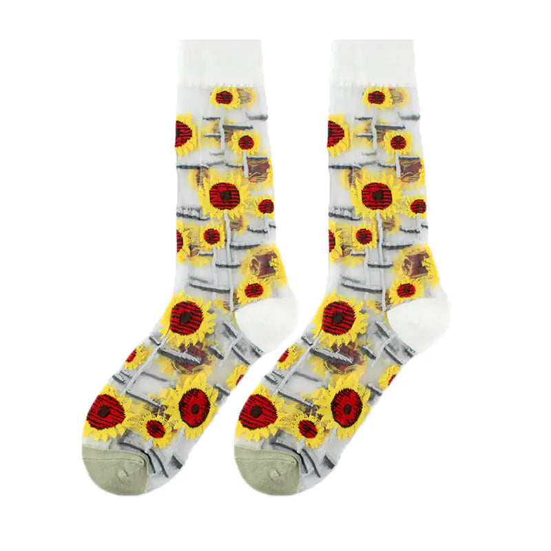 Fashionable Thin Mid Tube Flower Forest Glass Stockings
