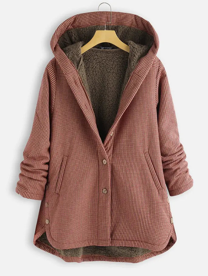Veste à capuche unie et veste à carreaux