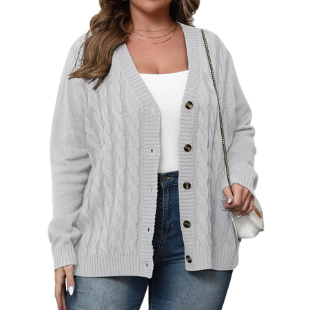 POSESHE Plus Size Women’s Open Front Cardigan Sweaters Casual Heavy Sweaters Oversized Cardigan Gray