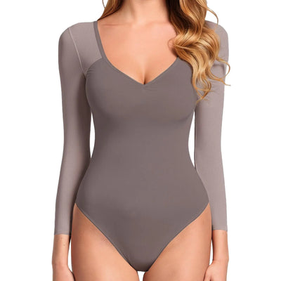 GJY Bodysuits Para Mujer Sexy Manga Larga Malla Sin Espalda Tops Bodysuit Para Salir Rosa Púrpura