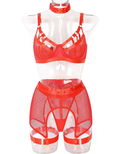 Load image into Gallery viewer, Fashionable Hollow Lace Lingerie Set with Metal Accents
