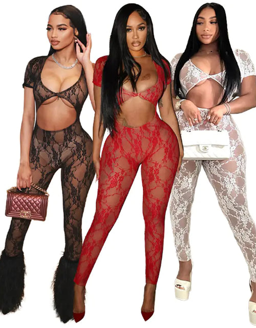 Load image into Gallery viewer, Women&#39;s Sexy Lace Sleeve Cropped Jumpsuit Trousers
