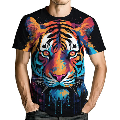 Hehanus Mens Novelity Tiger Graphic T-Shirts White Tiger 3D Print Summer Short Sleeve Tee ShirtBlack14XL