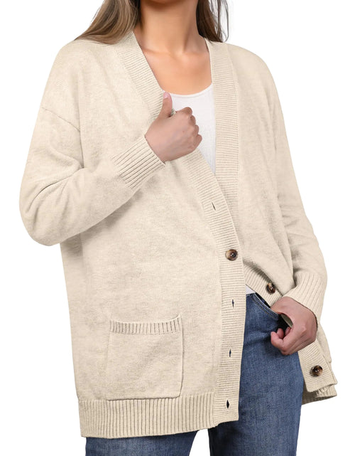 Load image into Gallery viewer, GRECERELLE Womens 2024 Fall Cardigan Sweaters Oversized Open Front Button Knit Outwear Coats with Pockets Beige 2XL
