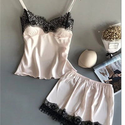 Ensemble court de nuit en soie pour femme