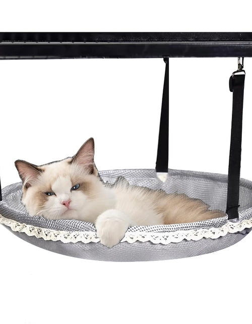 Load image into Gallery viewer, Cat Hammock 14" Dia Cat Tree Catio Accessories for Cage Indoor/Outdoor Steel Frame Adds Stability to Cat Swing Cute Kitty Pet Dog Ferret Bed with Lace Trim Breathable Mesh Hammocks Easy Hanging
