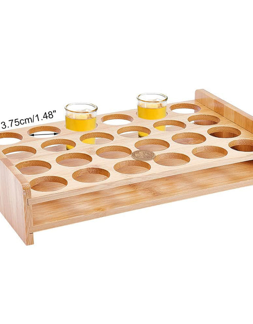 Load image into Gallery viewer, NBEADS 24 Shot Glass Holder Hole: 1.47 Inch Shot Glass Tray Bamboo Shot Glass Serving Tray Shot Glass Storage Shot Glass Display Bar Accessories for Party Bar Club Bar Family Gathering
