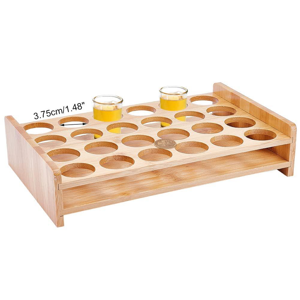 NBEADS 24 Shot Glass Holder Hole: 1.47 Inch Shot Glass Tray Bamboo Shot Glass Serving Tray Shot Glass Storage Shot Glass Display Bar Accessories for Party Bar Club Bar Family Gathering