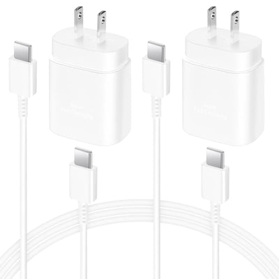 Cargador USB C de 2 unidades 25W tipo C de carga rápida con cable de carga rápida USB C de 1,8 m para teléfonos Android Galaxy S24 Ultra/S23+/S22/S21/S20-Blanco