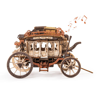 ROBOTIME Stagecoach Wooden Music Box Puzzle AMKA1 Valentines Day Gift 3D Wooden Puzzles for Adults Mechanical 3D Model to Build Birthday Anniversary Day Gift Hobby STEM Kits