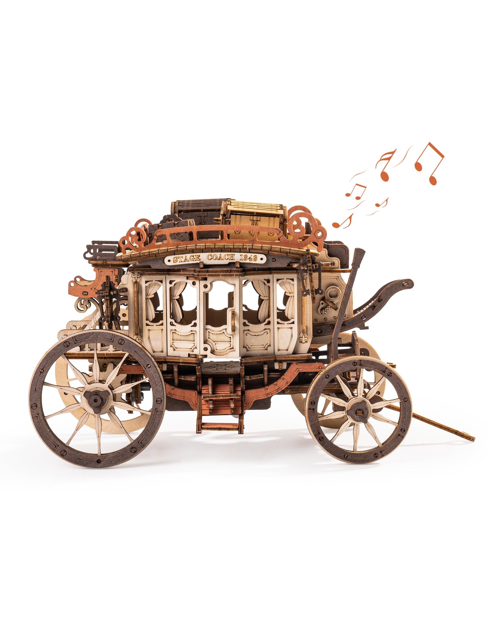 ROBOTIME Stagecoach Wooden Music Box Puzzle AMKA1 Valentines Day Gift 3D Wooden Puzzles for Adults Mechanical 3D Model to Build Birthday Anniversary Day Gift Hobby STEM Kits