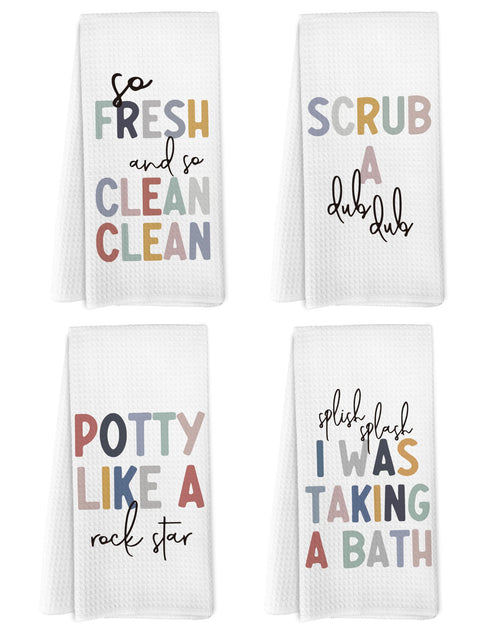 Cargar imagen en el visor de la galería, Yorhifa Kids Bathroom Decor Bathroom Towel Set of 4 Kids Bathroom Dish Hand Tea Towels for Bathroom Decor (White-2)
