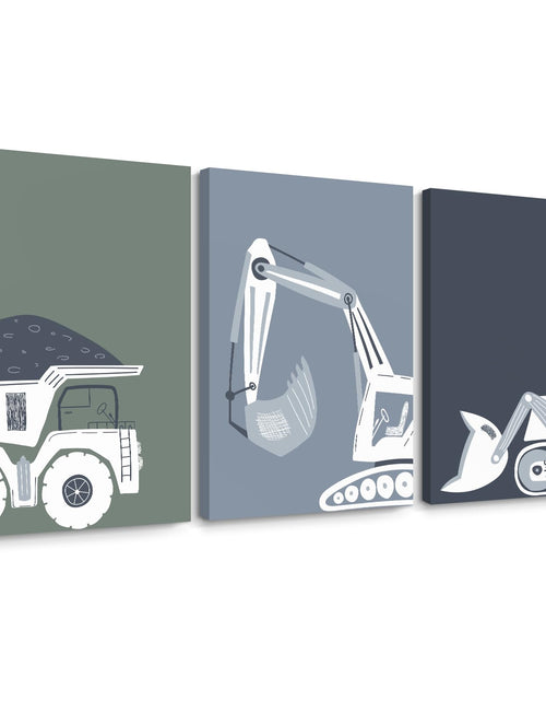 Load image into Gallery viewer, Construction Truck Wall Art Decor Toddler Boys Room Canvas Wall Art Tractor Vehicle Posters Dump Truck Wall Art Kids Bulldozer Pictures Nursery Prints for Boys Bedroom 16x24x3 Inch Wrapped Canvas
