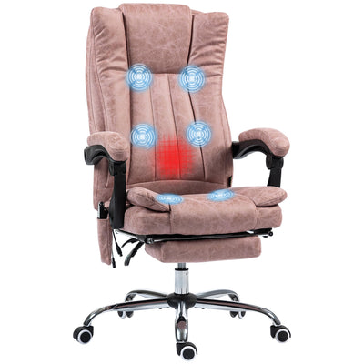 Vinsetto 6 Point Vibration Massage Office Chair High Back Computer Chair with Heat Adjustable Height Reclining Backrest and Retractable Footrest Pink